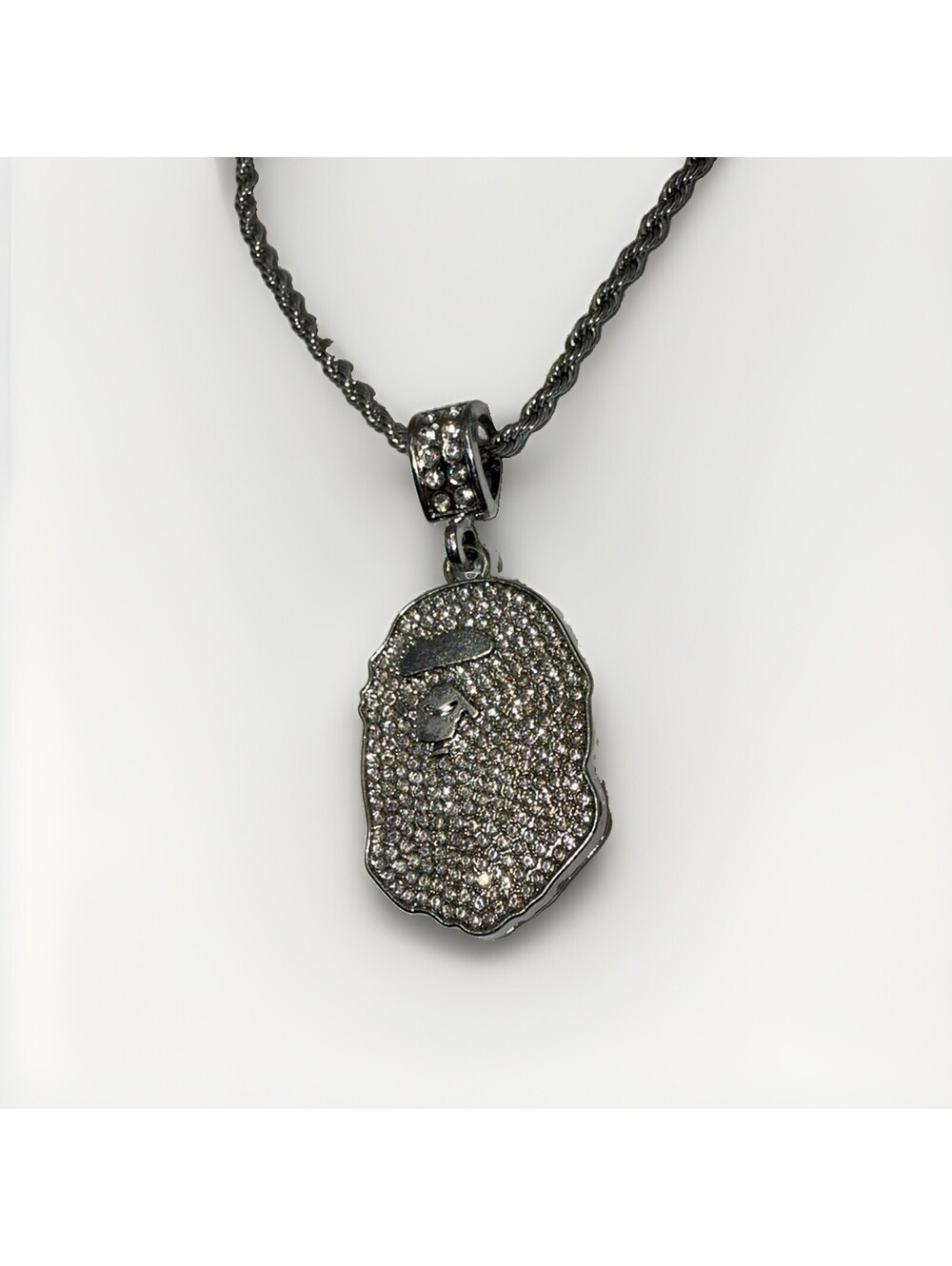 Iced Silver Plated Alloy Cubic Zirconia Bape Rope Chain Necklace